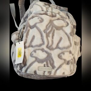 Vera Bradley Gray and Cream Plush Backpack W/ Matching Cosmetic Pouch Combo